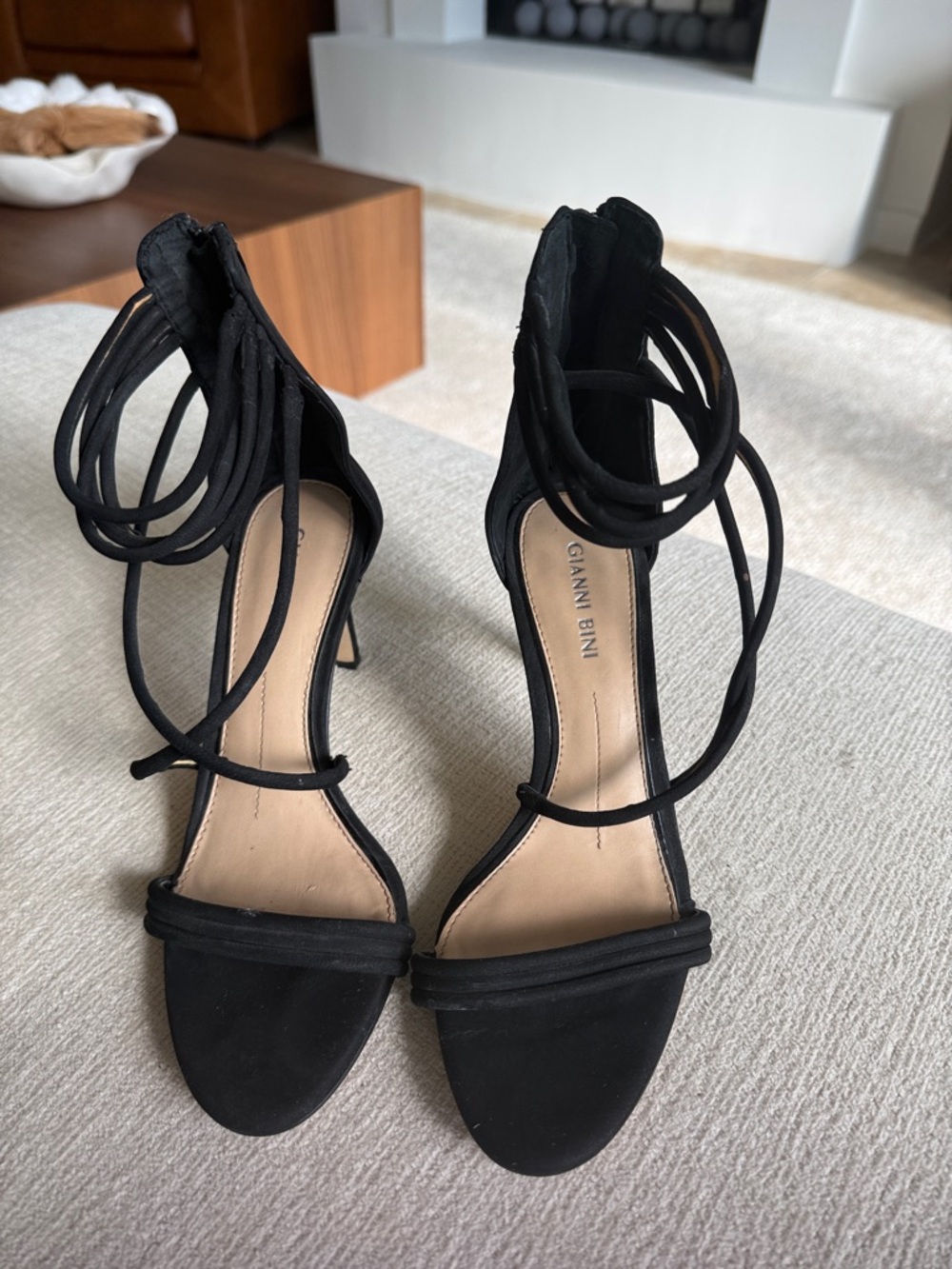 Gianni Bini Black Strappy Wrap-Ankle Heels